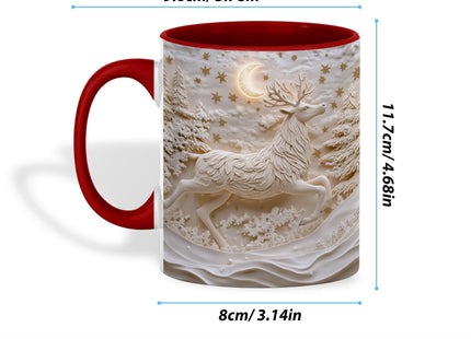 Elegant Reindeer Mug - Winter Moon and Forest Scene - Unique Christmas Ceramic Coffee Cup Gift Idea, 11oz Red