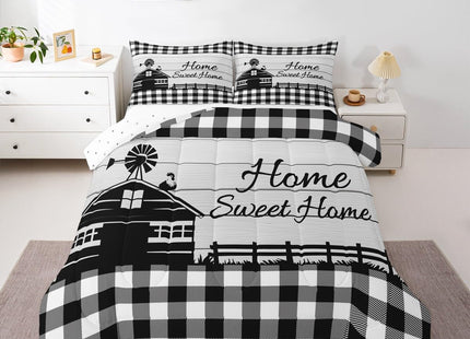 Rustic Cabin Comforter Set Twin Country Farmhouse Bedding Set Black White Buffalo Plaid Check Bedding Comforter Sets For Kids Boys Girls Farm Animal Windmill Quilt Set Western Decor 1 Pillow Case