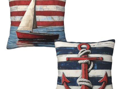 Mshutbna Striped Nautical Throw Pillow Covers 18x18 inch Set of 2 Boat Anchor Pillow Case Cushion Cover for Home Sofa Couch Living Room Car Decor