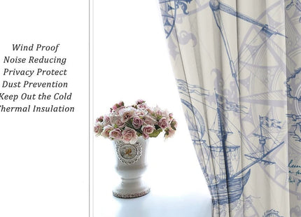 Nautical Sailboat Lighthouse Blackout Curtains - Rustic Hand Painted Compass Anchor Starfish Decorative Grommet Window Curtain Set Energy Saving Thermal Insulated Drapes,2 Panels 45L x 21W