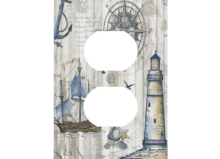 Outlet Cover 1 Gang Nautical Lighthouse Boat Wood Light Switch Cover Single Duplex Wall Plate Covers Switchplate Covers Electrical Faceplate For Country Bedroom Decor