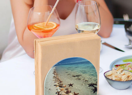 YNNALE Beach Starfish Shells Conches Napkin Holder for Table Acrylic Cocktail Napkin Holders Decorative Tissue Dispenser Vertical Napkin Holder for Home Decor Kitchen Dining