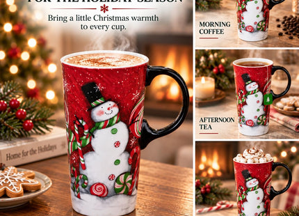 Topadorn 17oz Snowman Peppermint Ceramic Coffee Mug with Lid
