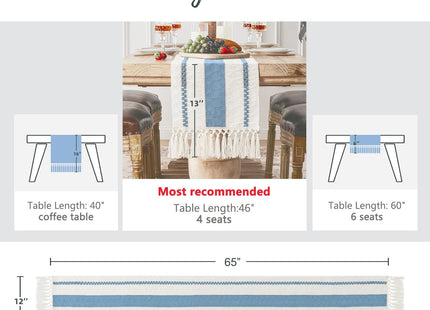 Fancy Homi Light Blue Table Runner 72 Inches Long Boho Macrame Coastal Blue Table Runner for Home Decor, Farmhouse Table Runners with Tassels for Party Rustic Bridal Shower Dining Decor 12x72 Inches