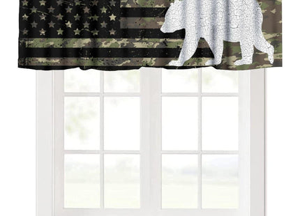 SHElifestyle Rustic Camo Bear Window Curtain Valance, Vintage US Flag Camouflage Hunting Forest Country Farmhouse Window Treatment Valance for Kitchen Bedroom Living Room 54x18inch
