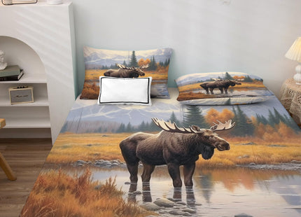 Moose Sheets Queen Sheet Set - Woodland Animal Bed Sheets, Soft Microfiber & Deep Pocket & Wrinkle Free Patterned Bedding Sheets & Pillowcases, 4 Piece ( 1 Fitted Sheet, 1 Flat Sheet, 2 Pillow Cases )