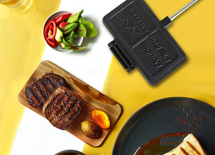 AILITOR Double Pie Iron Sandwich Maker for Camping, Cast Iron Campfire Pie Cooker, Campfire Cooking Equipment Mountain Pie Maker