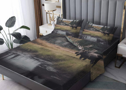 Moose Sheets Queen Size - Western Farmhouse Bed Sheets, Soft Microfiber & Deep Pocket & Wrinkle Free Patterned Bedding Sheets & Pillowcases, 4 Piece ( 1 Fitted Sheet, 1 Flat Sheet, 2 Pillow Cases )