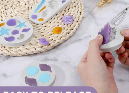 Beasea Silicone Molds Marine Theme, 4pcs Silicone Mold Fondant Cake Decoration Making Shells Conch Starfish Sheet Mat for Handmade Baking DIY