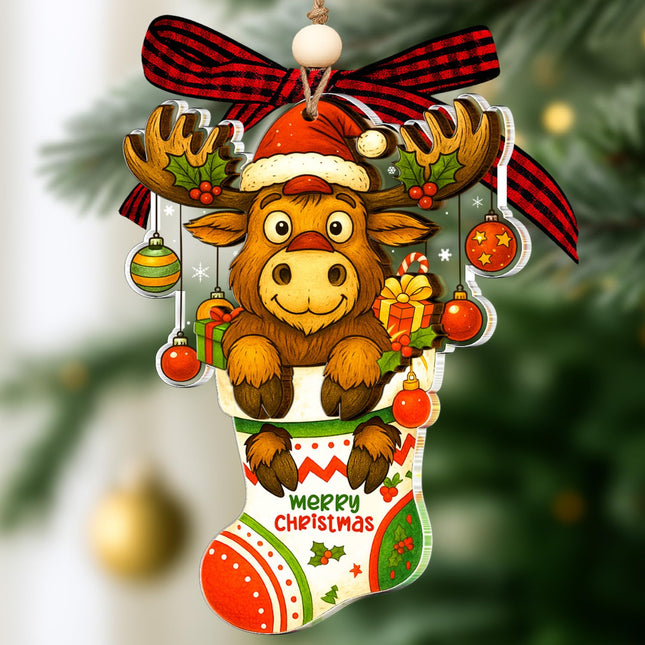 Moose Ornament – Moose Ornaments for Christmas Tree, Unique Moose Ornament 2025 Gifts for Wildlife Lovers, Moose Christmas Ornament and Decor Gift Wood Acrylic 2 Layers Xmas Ornaments