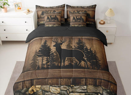 Erosebridal 7 Piece Rustic Deer Queen Comforter Set with Sheets Farmhouse Cabin Bedding Sets | for Kids Boys Teen Men Hunting Wildlife Deer Theme Bed in A Bag Country Lodge Western Bed Set Brown