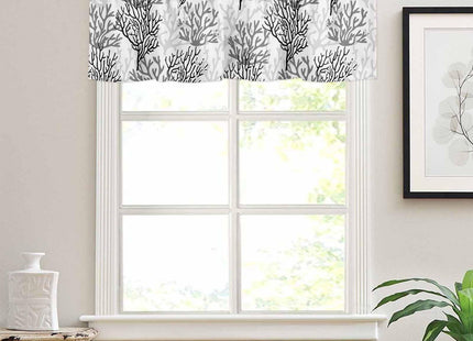 Hokiten Black Gray Coral Coastal Curtains Valance and Tier Set, Beach Nautical Rod Pocket Tier Curtain 24 Inch Length, Summer Small Window Treatment Panel Drapes for Kitchen Sink, 54" x 18"+55" x 24"
