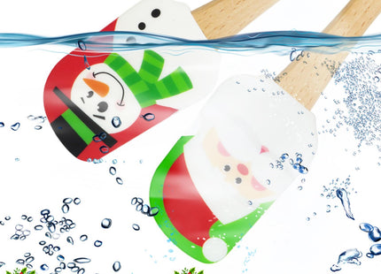 Silicone Spatula, Caliamary 3 Pieces Kitchen Silicone Spatula Set, Christmas Cake Decorating Spatula with Wooden Handle, Snowman Gingerbread Man and Santa Claus Pattern (Snowman)