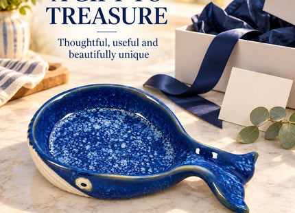 Cute Whale Ceramic Spoon Rest for Kitchen, Jewelry Tray & Ocean Decor