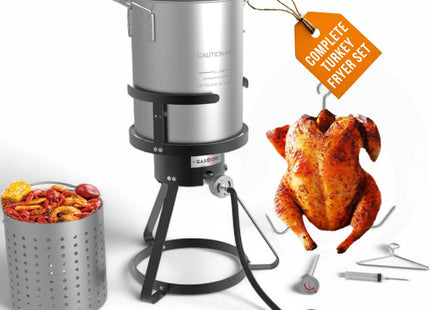 GasOne 30QT Turkey Fryer Set and Seafood Boil with Propane Gas Burner, Perforated Basket – Perfect Outdoor Cooker for Crawfish, Crab, Shrimp, Lobster, and Frying – Complete Outdoor Cooking Kit