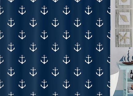 DYNH Nautical Anchor Shower Curtain for Bathroom, Navy Blue Beach Coastal Beachy Fabric Shower Curtains Set Decorative, White Ocean Men Boys Kids Restroom Decor Accessories Hooks Included 72x72 Inch