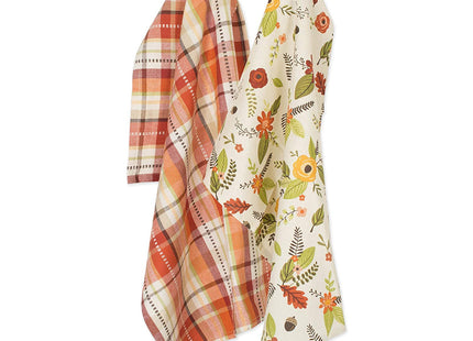 DII Fall Basics Kitchen Dishtowel Collection Printed & Plaid Fall Dish Towel Set, 18x28, Floral Plaid, 2 Count