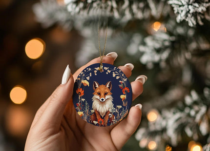Fox Ornaments, Fox Decorations, Fox Gifts for Women, Botanical Fox Ceramic Ornaments, Fox Decorative Hanging Ornament