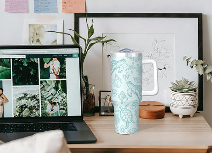 40oz Beach Sea Turtle Tumbler with Handle Cup, Sea Turtle Gifts for Women