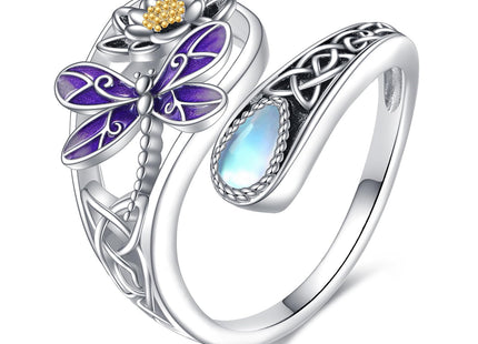 Vadmans Dragonfly Spoon Ring Sterling Silver Adjustable Dragonfly Ring Moonstone Jewelry Gifts for Women Wife Mother