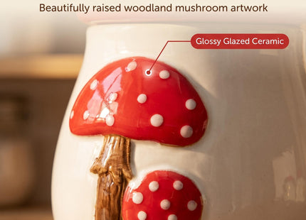 Ceramic Airtight Cookie Jar with Lid Mushroom Candy Canister Relief Design