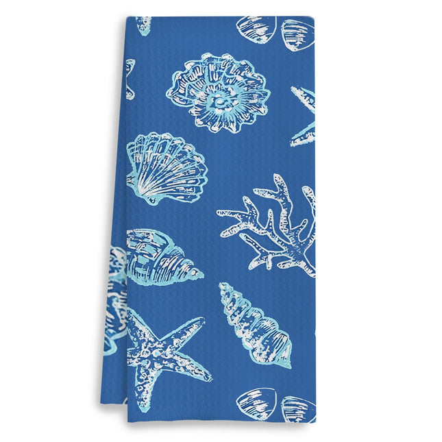 COWEB Dark Blue Coastal Beach Kitchen Towels, Gifts for Beach Lovers Dish Tea Towels for Kitchen Decor, Marine Life Nautical Beachy Hand Towels for Bathroom Decor, 16x24 Inch