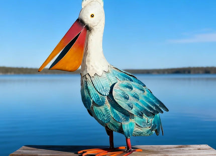 Kircust Pelican Statue Outdoor Bird Sculptures Home Decor Pond Ornaments Metal Yard Art Sculptures for Backyard Porch Patio Pond Decorations