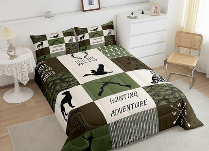 Feelyou Camo Duck Hunting Comforter Set for Girls Boys Hunting and Fishing Comforter Geometric Plaid Bedding Set Dog Hunter Duvet Set Wild Animal Twin Size 2Pcs Quilt Set