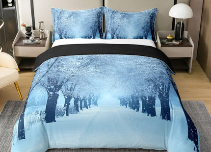 Erosebridal 100% Natural Cotton Winter Duvet Cover Full, Blue Snow Snowstorm Bedding Set, Park Winter Landscape Scene Comforter Cover, Snowy Woodland Trees Bedroom Decor Soft Breathable Quilt Cover