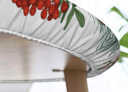 Christmas Holly Tablecloths Round Tablecloth Fitted Elastic Table Cover Washable for Kitchen Dining Picnic Party Fit T able 40-44