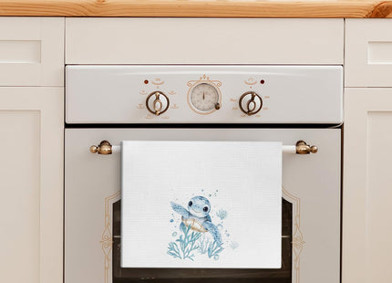 XUNLURY Sea Turtle Horse Coastal Kitchen Towels, Beach Nautical Hand Towels for Bathroom, Ocean Animal Decorative Dish Tea Towels for Kitchen, Under The Sea Bathroom Decor, 16x24 Inch Set of 2