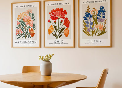 GroovyGrove Maine Flower Market Poster Wall Art Prints, Abstract US States Flower Wall Art, Neutral Botanical Wall Art Decor for Bedroom, Living Room (Unframed)