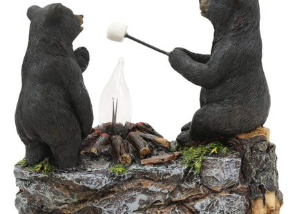 Ebros Whimsical Rustic Forest Black Bears Father and Son Making Marshmallow Smores by Bonfire Campfire Night Light Small Statue Woodland Cabin Lodge Decor Bear Figurine As Decorative Home Accent