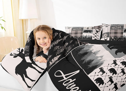 Buffalo Patchwork Full Size Bedding Set, Hunting Bear Deer Comforter Set