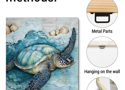 Coastal Sea Turtle Decor Ocean Nautical Canvas Wall Art Print Framed