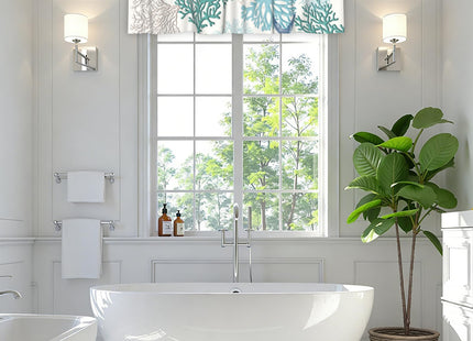 Cneztholim Summer Beach Theme Valance for Kitchen Windows Nautical Coastal Blue Coral Short Curtains Ocean Window Treatment Home Decor Valances for Living Room Bathroom 54x18inch with Rod Pocket