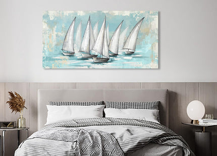 Shoci Ocean Sailboat Wall Art, White Sailing Boat Canvas Decor, 24" X 48"