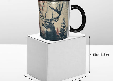 FyLybois Deer Coffee Mug Ceramic Coffee Cup with Handle Microwave Safe for Home or Office Gifts for Women and Men