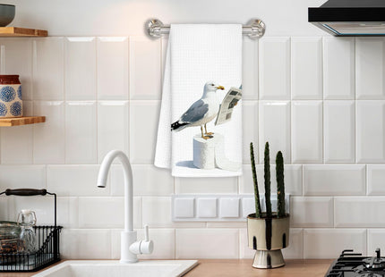 BNHJKFQZ Reading Seagull Bathroom Hand Towel Decorative,Funny Coastal Beach Seagull Hand Towels Drying Cloth for Kids Toddler Bathroom Decor, Beach Kitchen Towels, 16x24 Inch