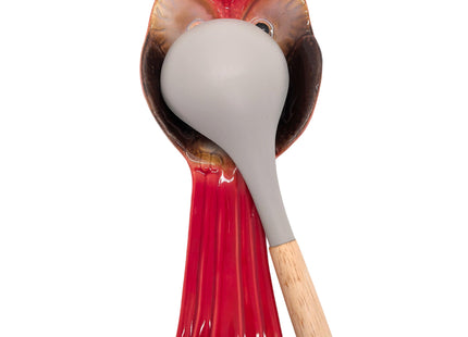 BOHK Ceramic Spoon Rest Ladle Holder for Spatula Tongs Kitchen Counter Utensil(Red Owl)