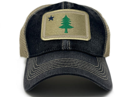 S.L. Revival Co. 1901 Maine Pine Tree Flag Trucker Hat, Black