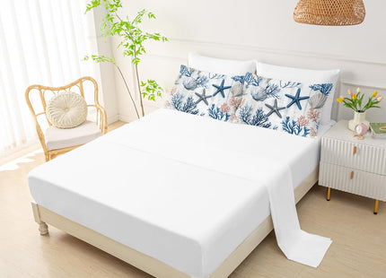 QOOMO Coastal 7 Pieces Comforter Set Full Size,Coral Starfish Bedding Set