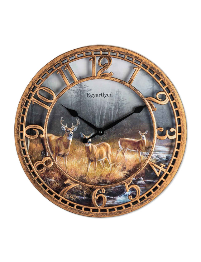 WANGIRO Wall Clock Deer Clock Wildlife Wall Clock Silent Non Ticking Battery Operated 12 Inch Quality Plastic Round Wall Clocks for Home Kitchen Living Room Bedroom Office Decor
