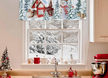 Litter Star Xmas Snowman Kitchen Valance,Farmhouse Window Valances,Winter Snow Short Curtains Window Treatment Rod Pocket Drapes,Pine Tree Valances Curtain for Bedroom 54x18in