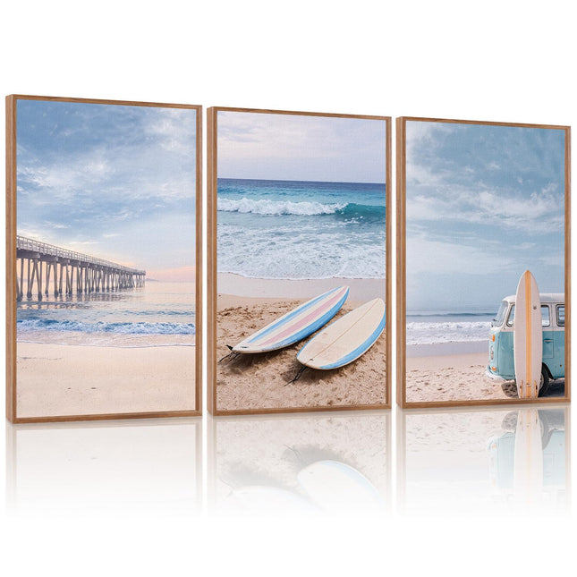 KAlRNE Framed Coastal Wall Decor Seaside Beach Wall Art Set-24’’X36’’X3