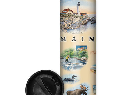 Xplorer Maps Maine Map 16 Oz Travel Drinkware with Spill-Resistant Lid - Stainless Steel Vacuum Insulated Coffee Tumbler