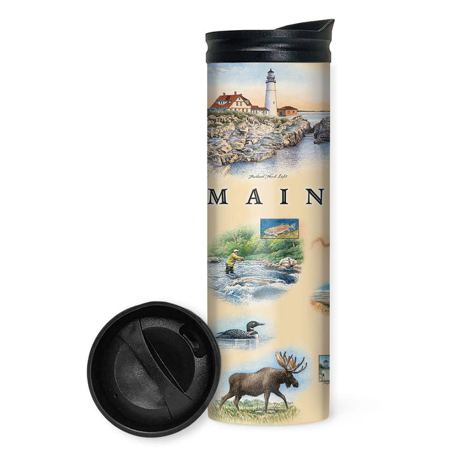 Xplorer Maps Maine Map 16 Oz Travel Drinkware with Spill-Resistant Lid - Stainless Steel Vacuum Insulated Coffee Tumbler