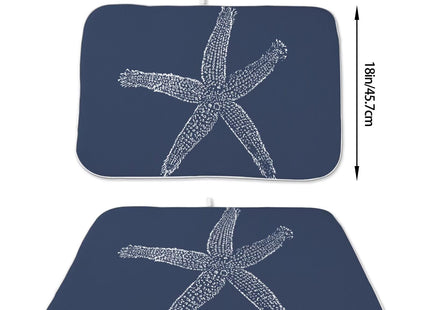 Coastal Beach Dish Drying Mat 18 x 24 inch, Summer Navy Blue Starfish Decorative Drying Mats Microfiber Absorbent Dish Washable Draining Mat for Kitchen Counter Decor