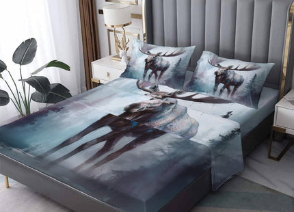 zcsm Moose Sheets Full Size Sheet Sets - Woodland Animal Bed Sheets, Soft Microfiber & Deep Pocket & Wrinkle Free Patterned Bedding Sheets & Pillowcases, 1 Fitted Sheet, 1 Flat Sheet, 2 Pillow Cases
