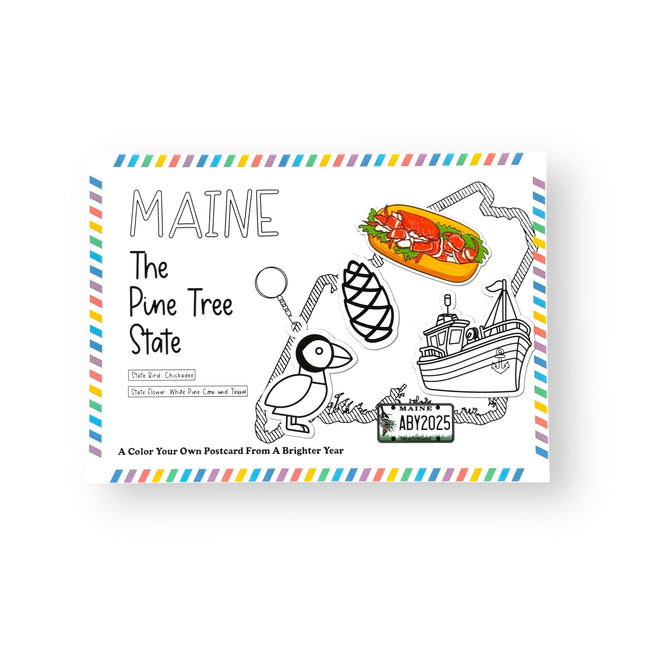 A Brighter Year Color Your Own Postcard - Maine State - 5"x 7", Premium Quality, Sturdy Cardstock, Sized for Mailing, Illustrations - For Travel, Events, Birthdays - Stress & Anxiety Relief - 3 Pack